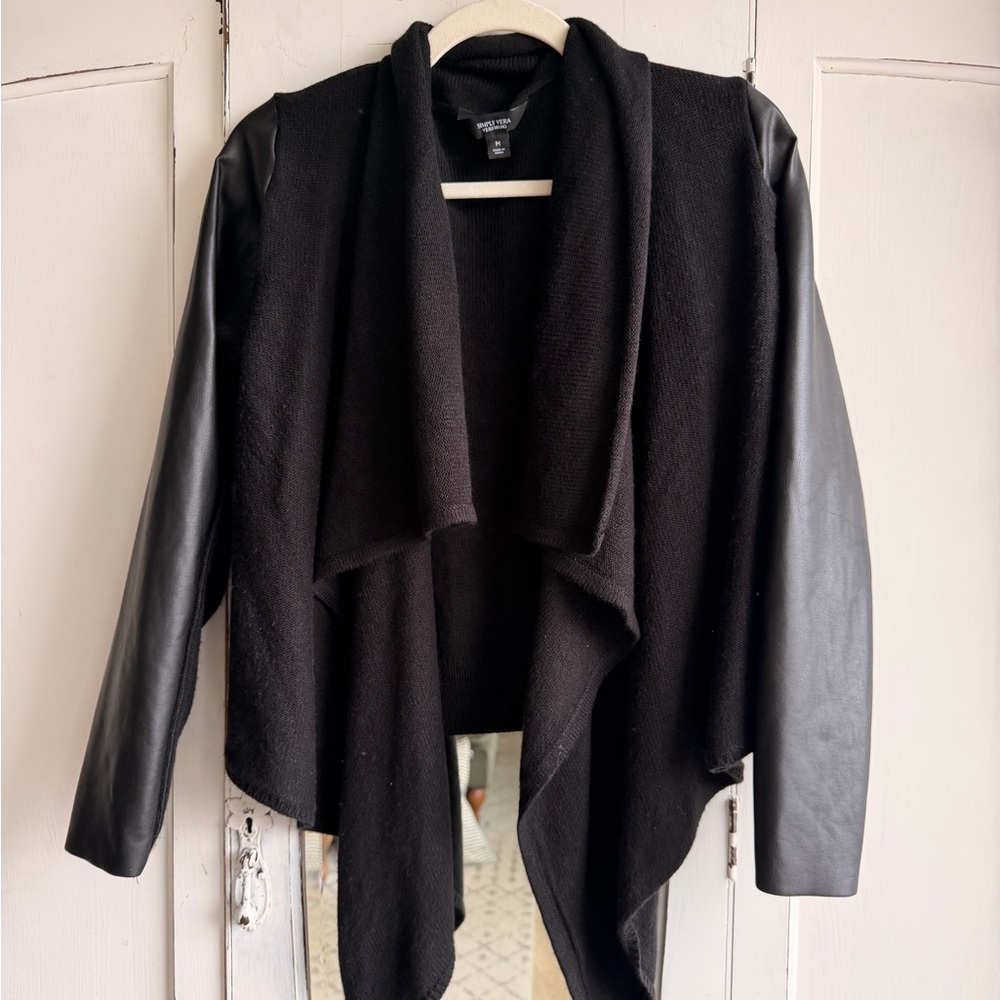 Simply Vera Vera Wang Black Drape Jacket with Leather Sleeves
